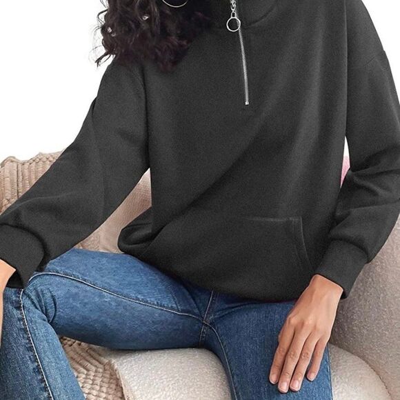 Fleece Pullover Women Quarter Zip Casual 1/4 Zip Sweatshirts for Women Warm Coat - Picture 2 of 5